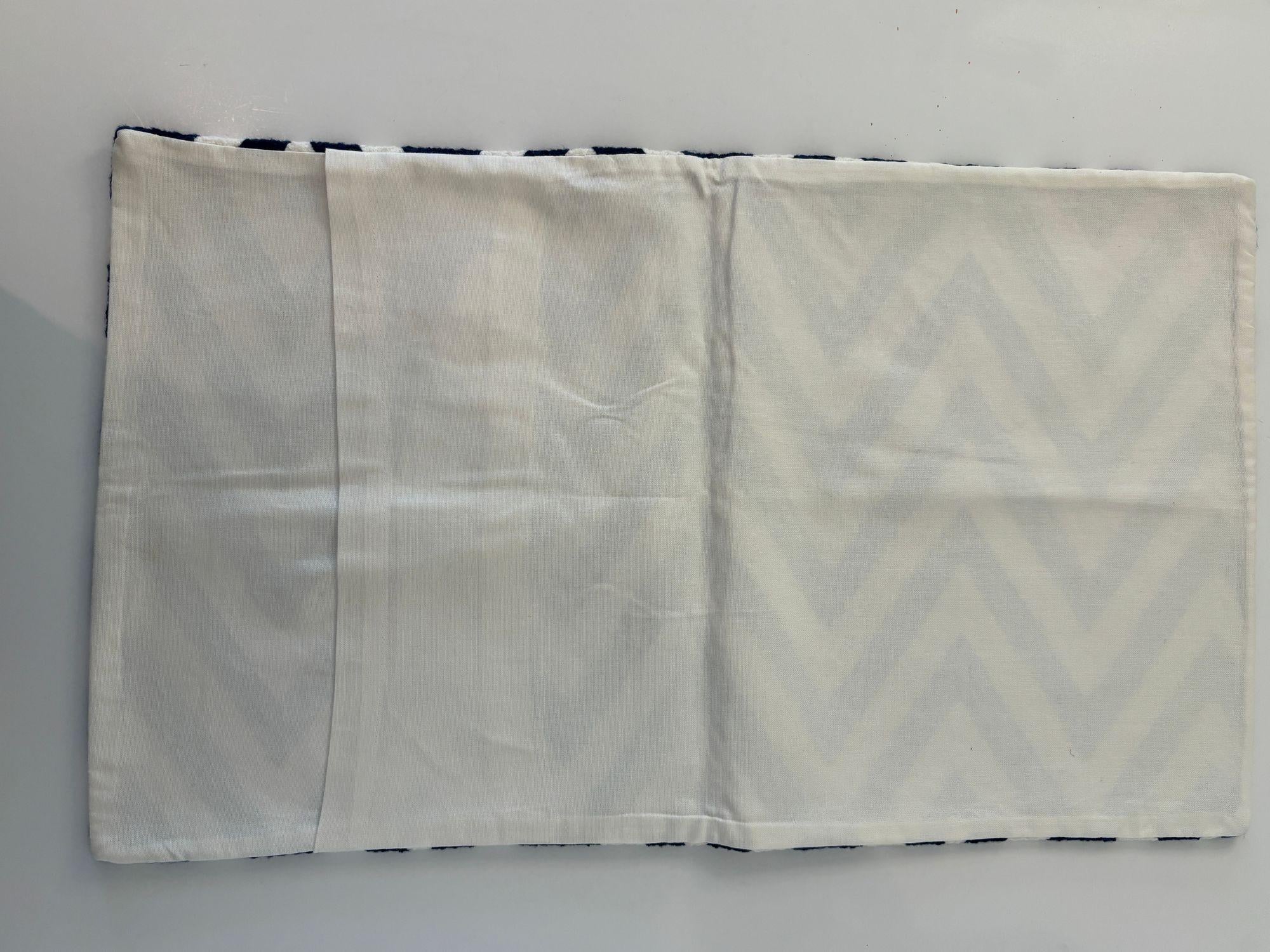 Navy and Ivory Chevron Crewel Embroidery Lumbar Pillow Cover Set of 2 For Sale 1