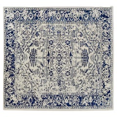 Tapis de zone transitionnel en laine bleu marine et ivoire