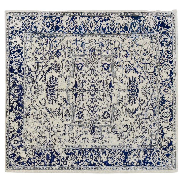 Navy and Ivory Transitional Wool Area Rug For Sale at 1stDibs