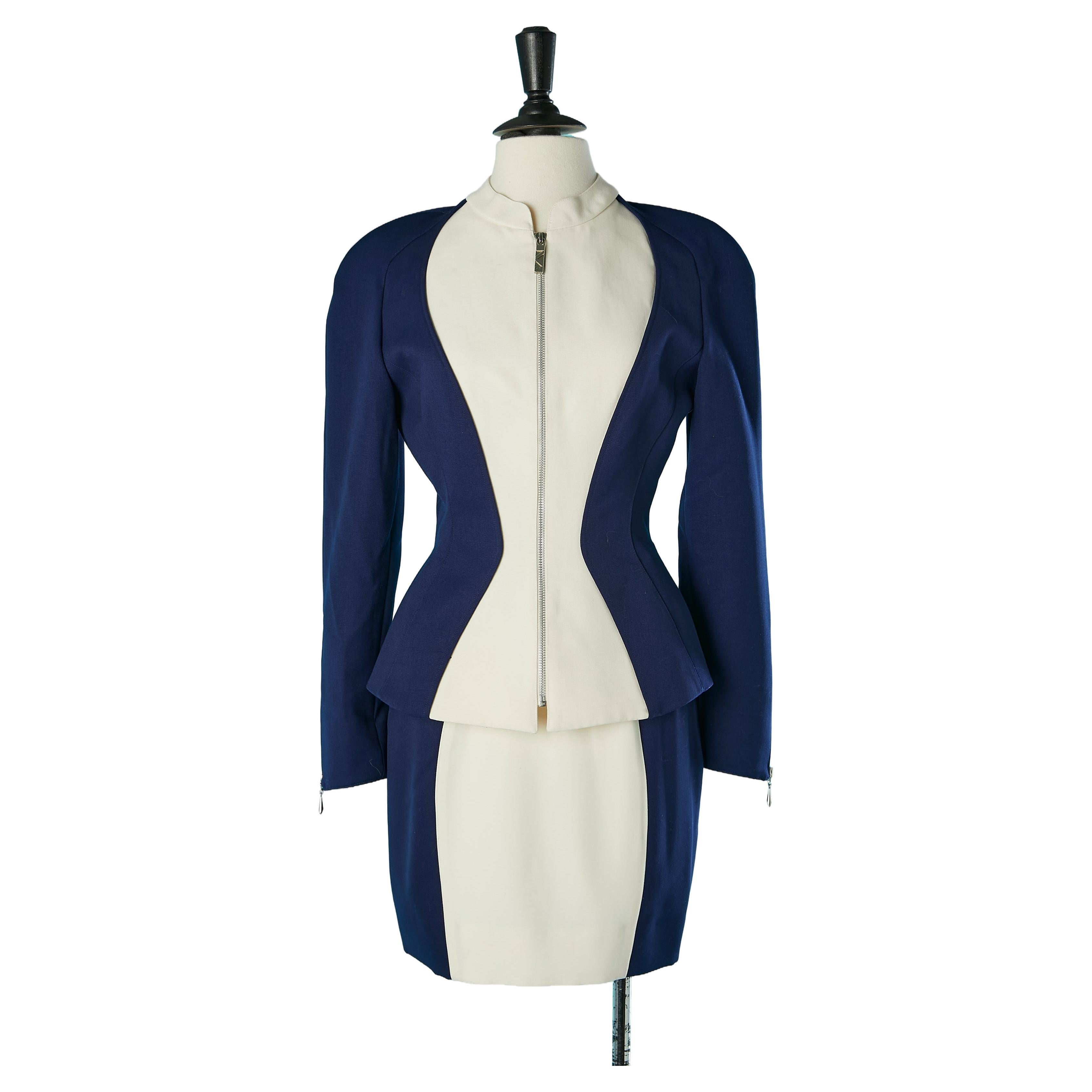 Navy and ivory worsted wool skirt-suit Mugler Circa 2000 For Sale