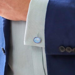 Navy and Light Blue Enamel Elephant Cufflinks Set in British Sterling Silver