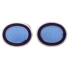 Navy and Light Blue Enamel Swivel Back Cufflinks in British Sterling Silver