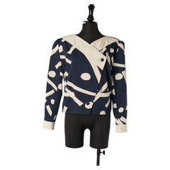 Giacca doppiopetto stampata blu navy e bianco sporco COURREGES