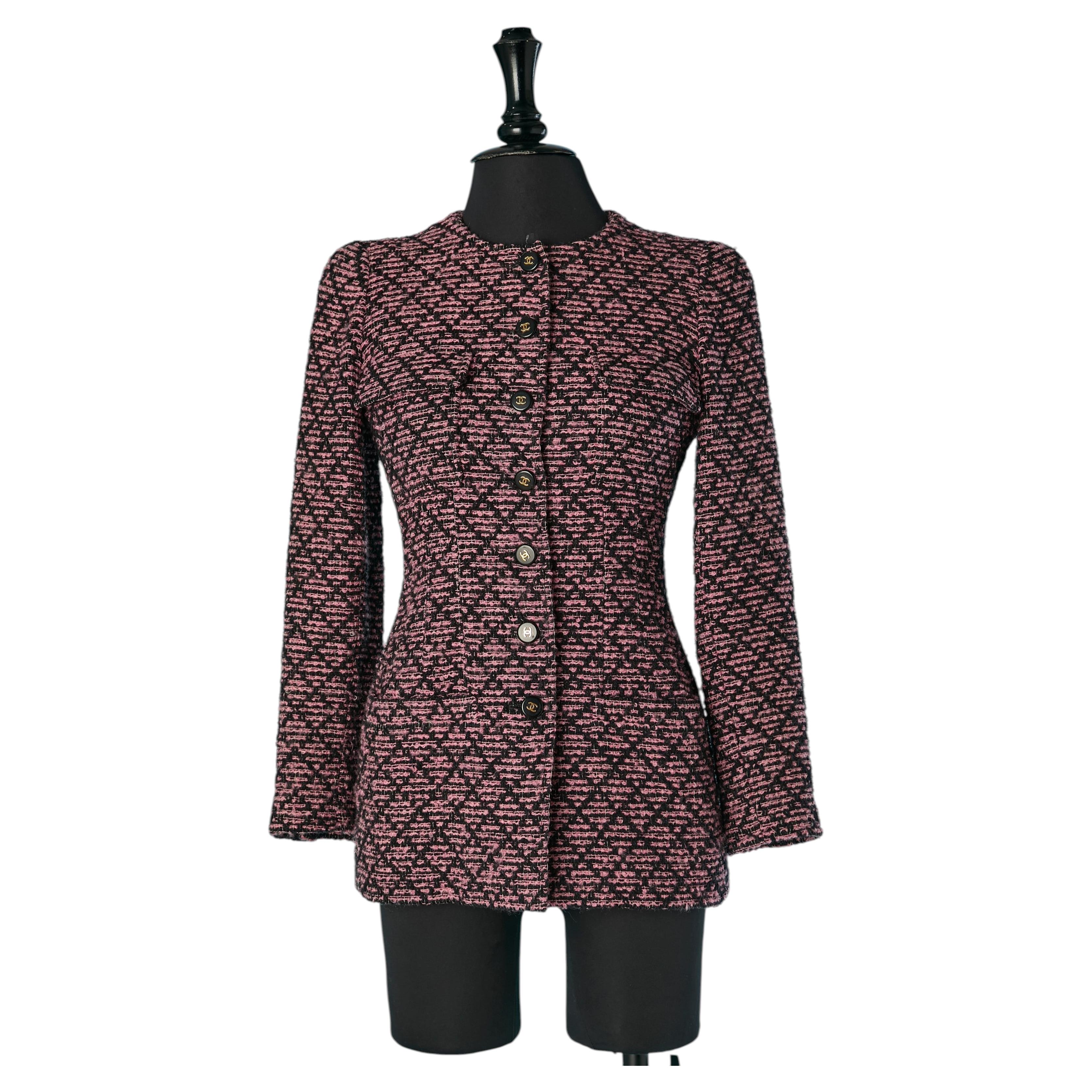 Einreihige Jacke aus marineblauem und rosa Tweed CHANEL Boutique