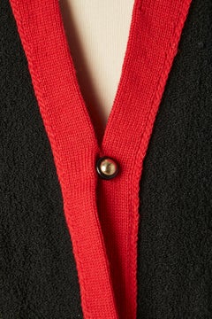 Navy and red cardigan and silk pleated skirt ensemble Adolfo New-York