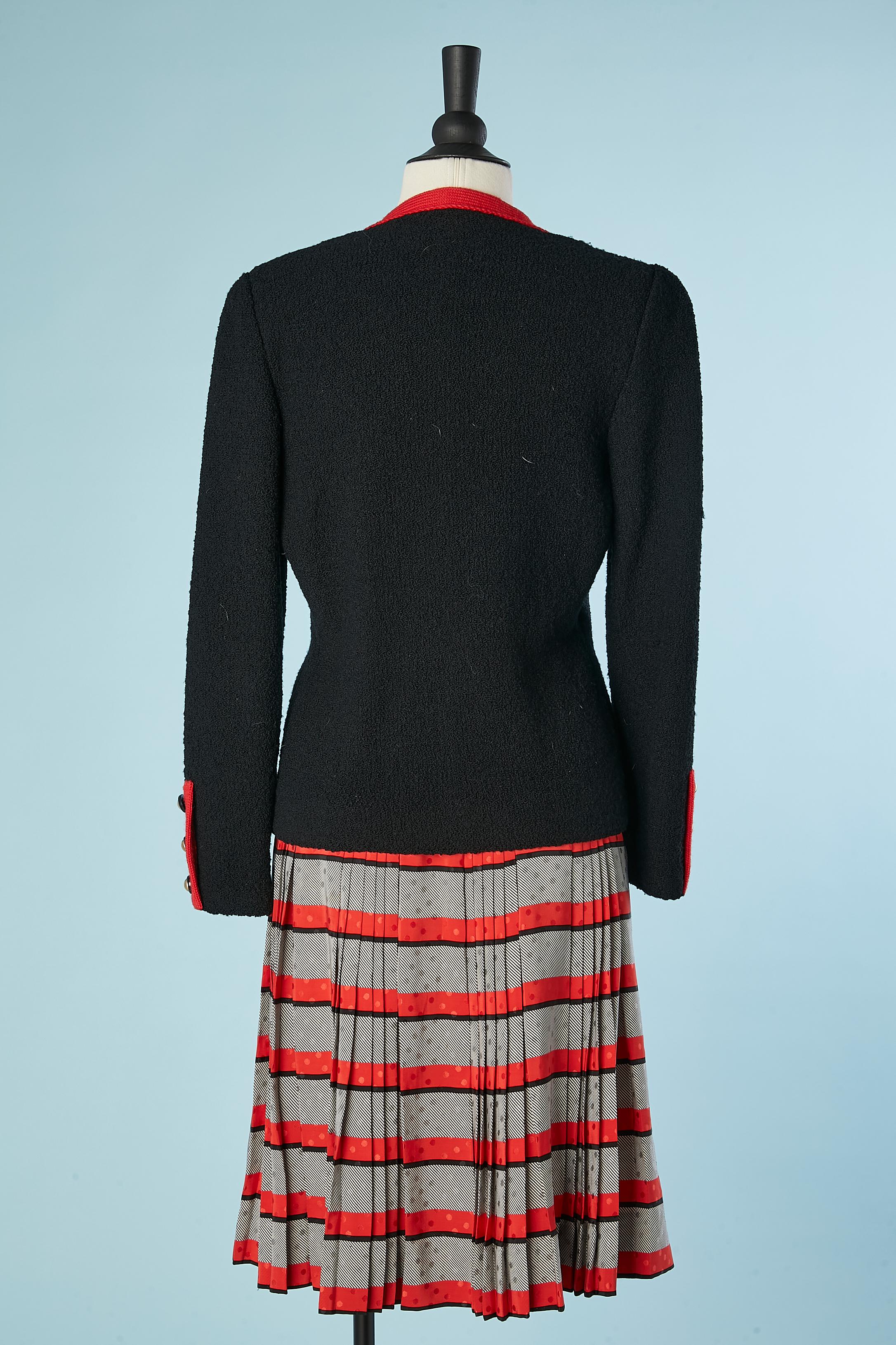 Navy and red cardigan and silk pleated skirt ensemble Adolfo New-York  For Sale 1