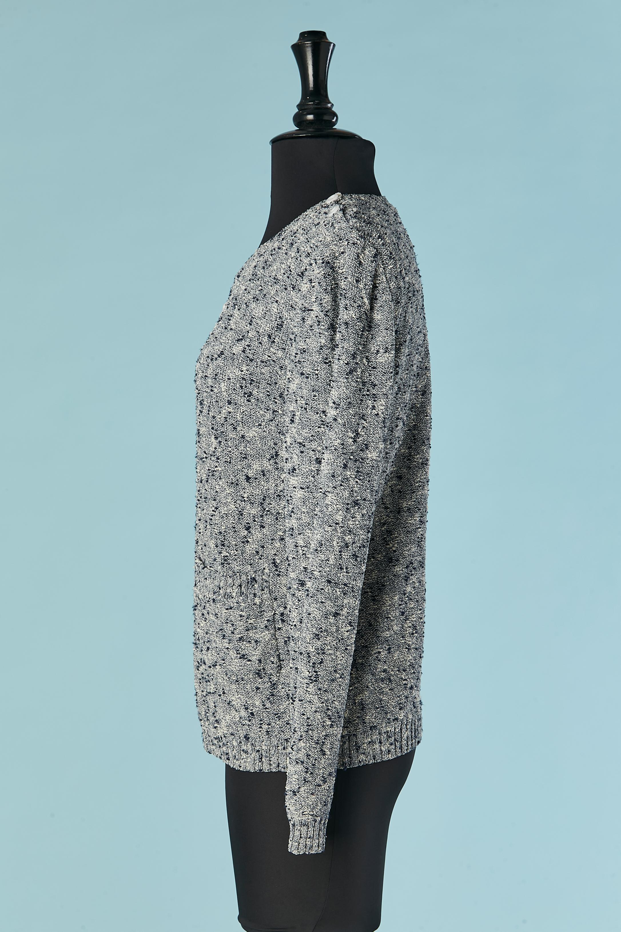 Navy and white knit chiné sweater Courrèges In Excellent Condition For Sale In Saint-Ouen-Sur-Seine, FR