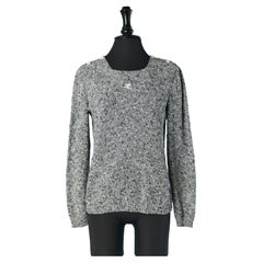 Pull chiné en maille marine et blanche Courrèges