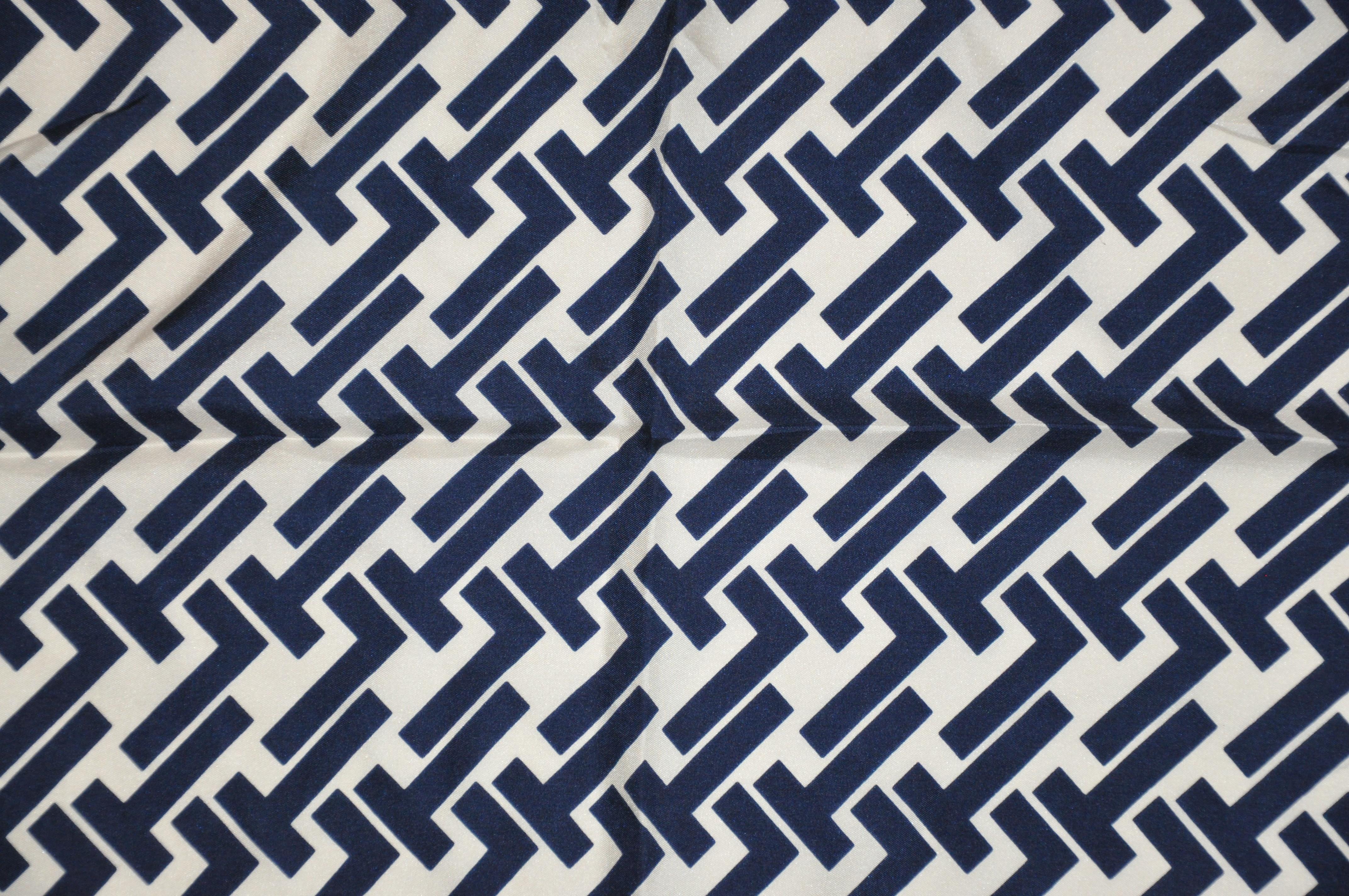 Navy And White Lord and Taylor Abstract Silk Scarf For Sale at 1stDibs ...