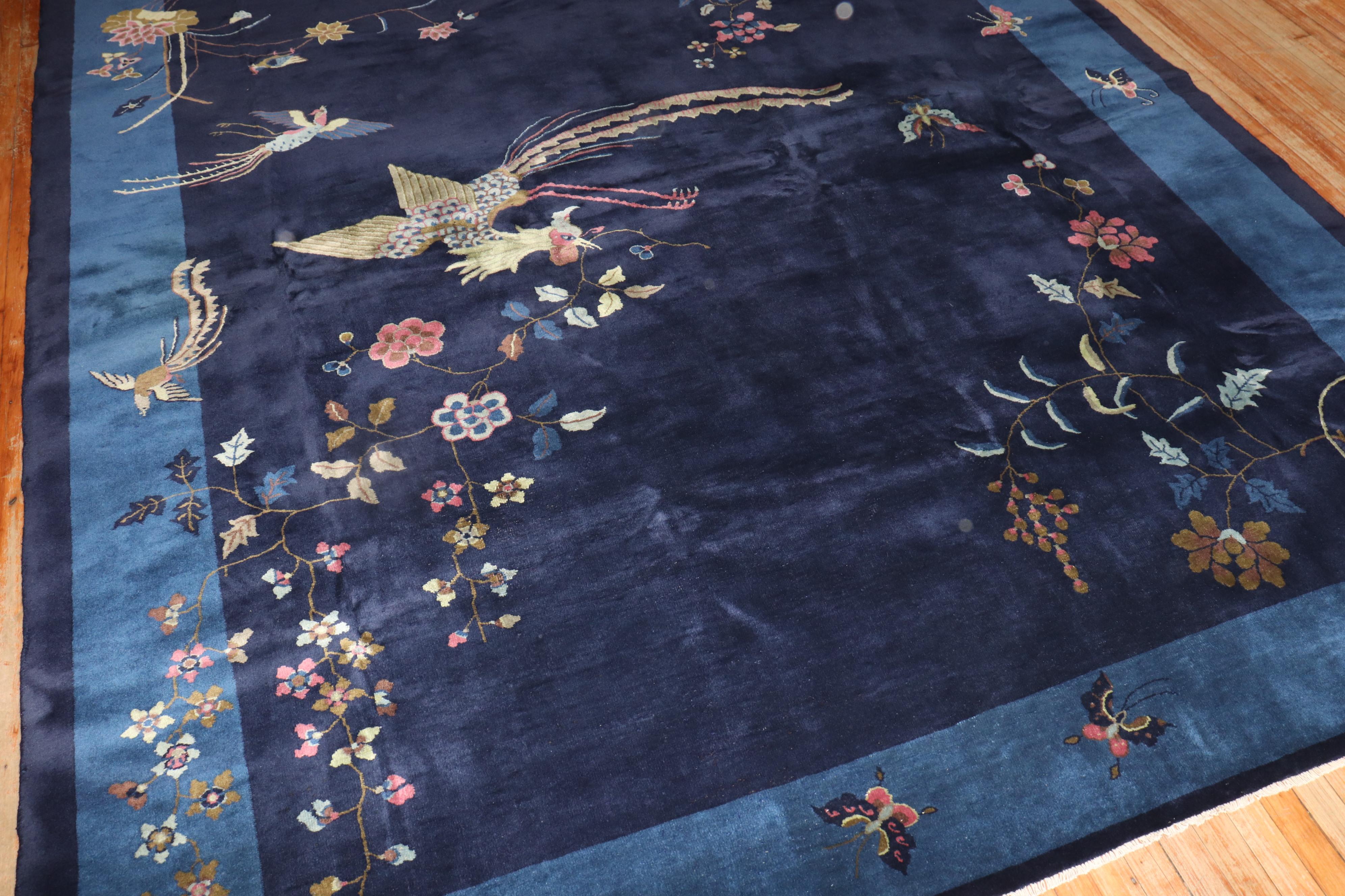 Navy Antique Chinese Art Deco Nichols Rug In Good Condition For Sale In New York, NY