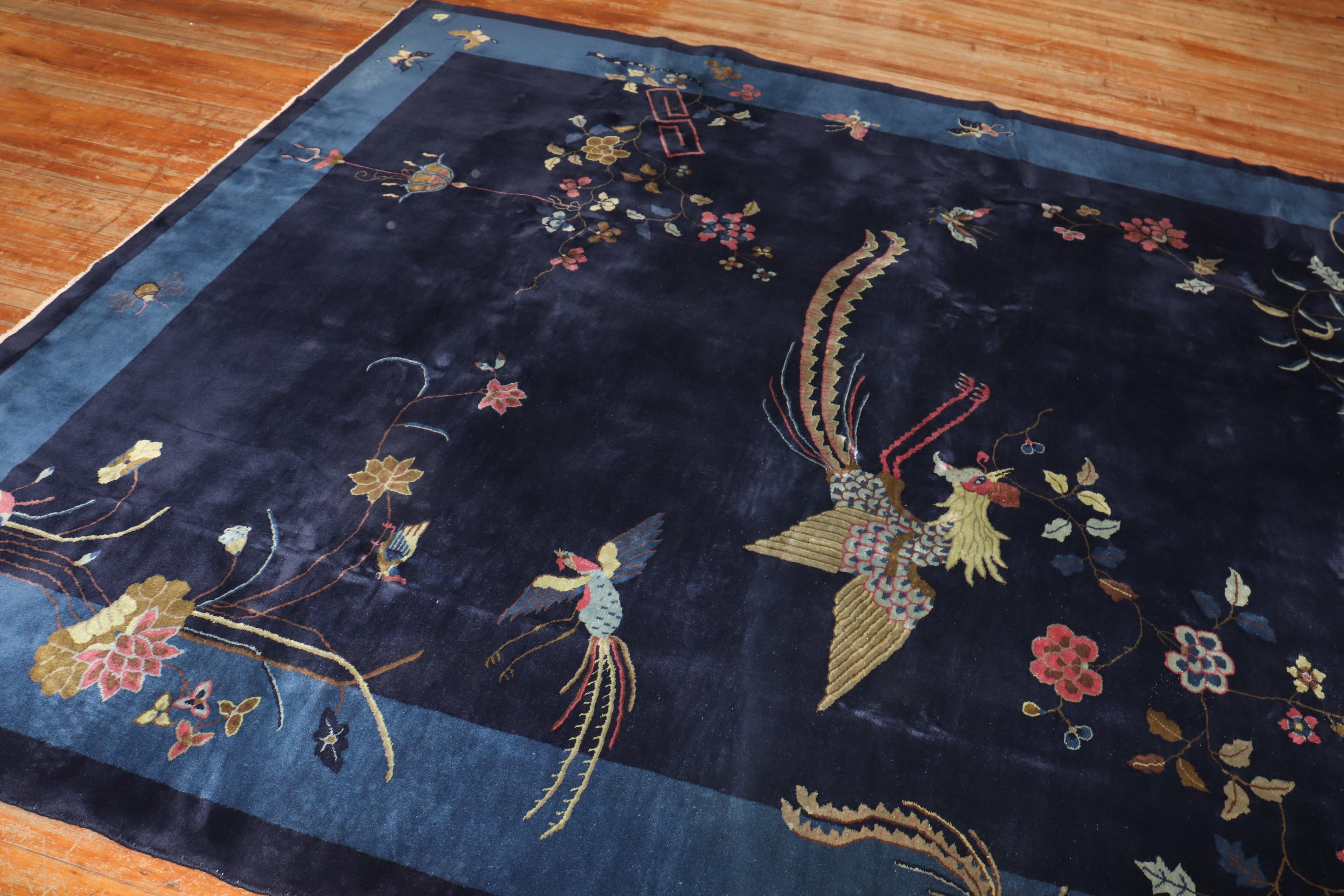 Navy Antique Chinese Art Deco Nichols Rug For Sale 1
