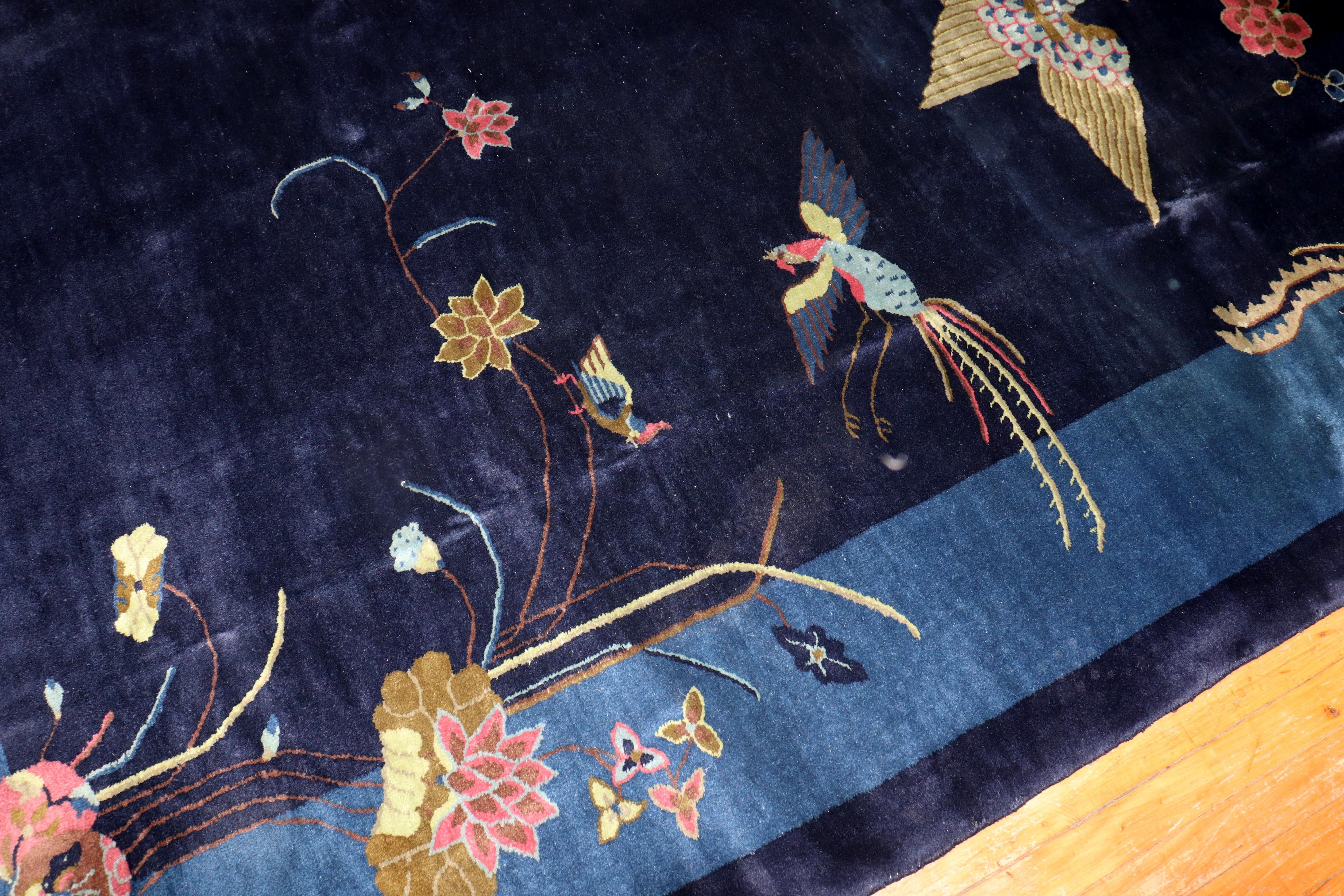 Navy Antique Chinese Art Deco Nichols Rug For Sale 2