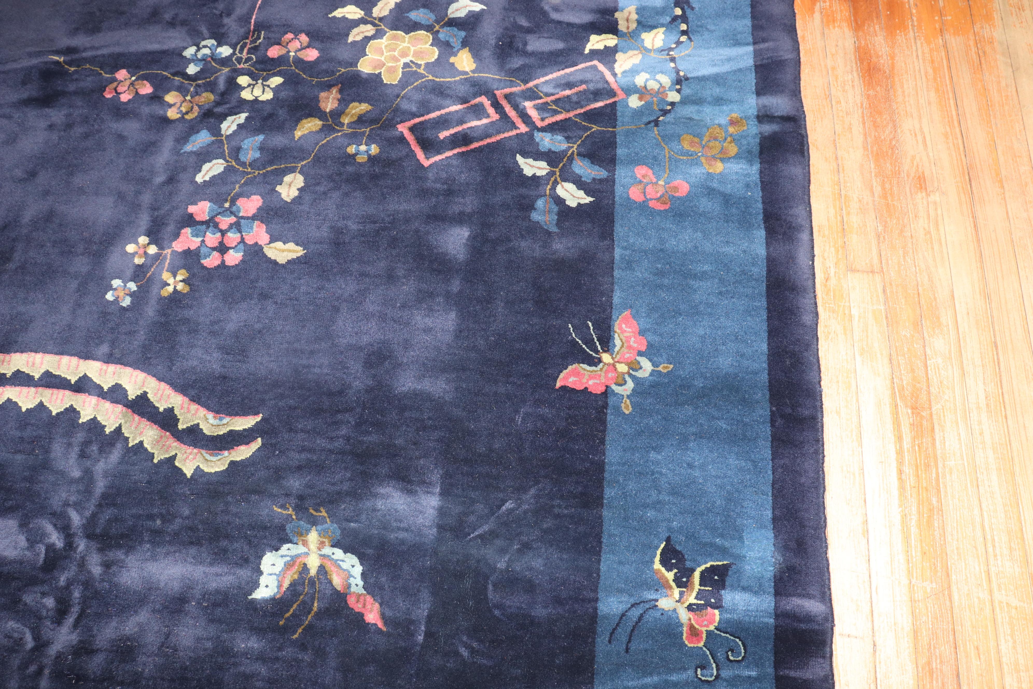 Navy Antique Chinese Art Deco Nichols Rug For Sale 3