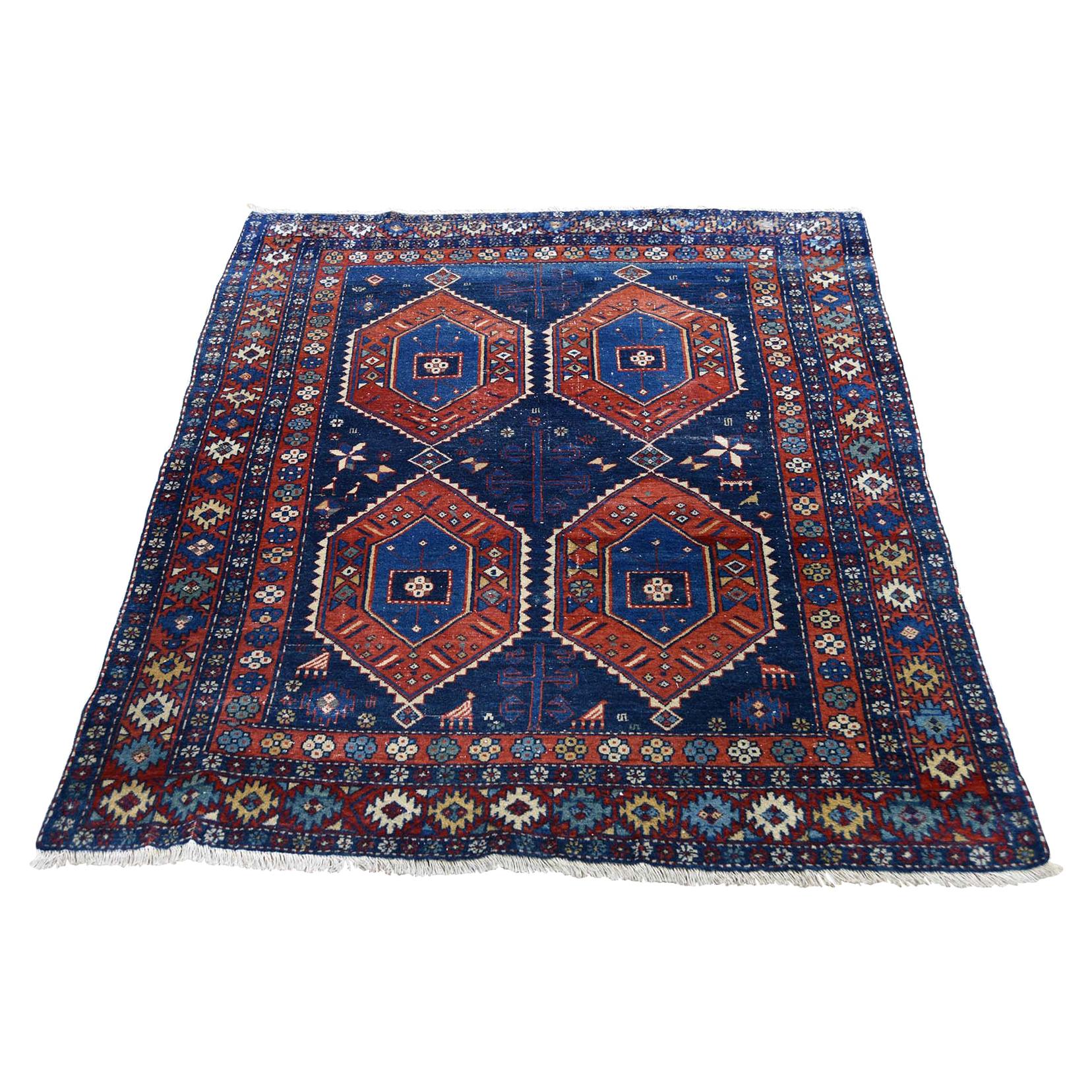 Navy Antique Persian Ardabil Clean Even Wear Pure Wool Hand Knotted Oriental Rug