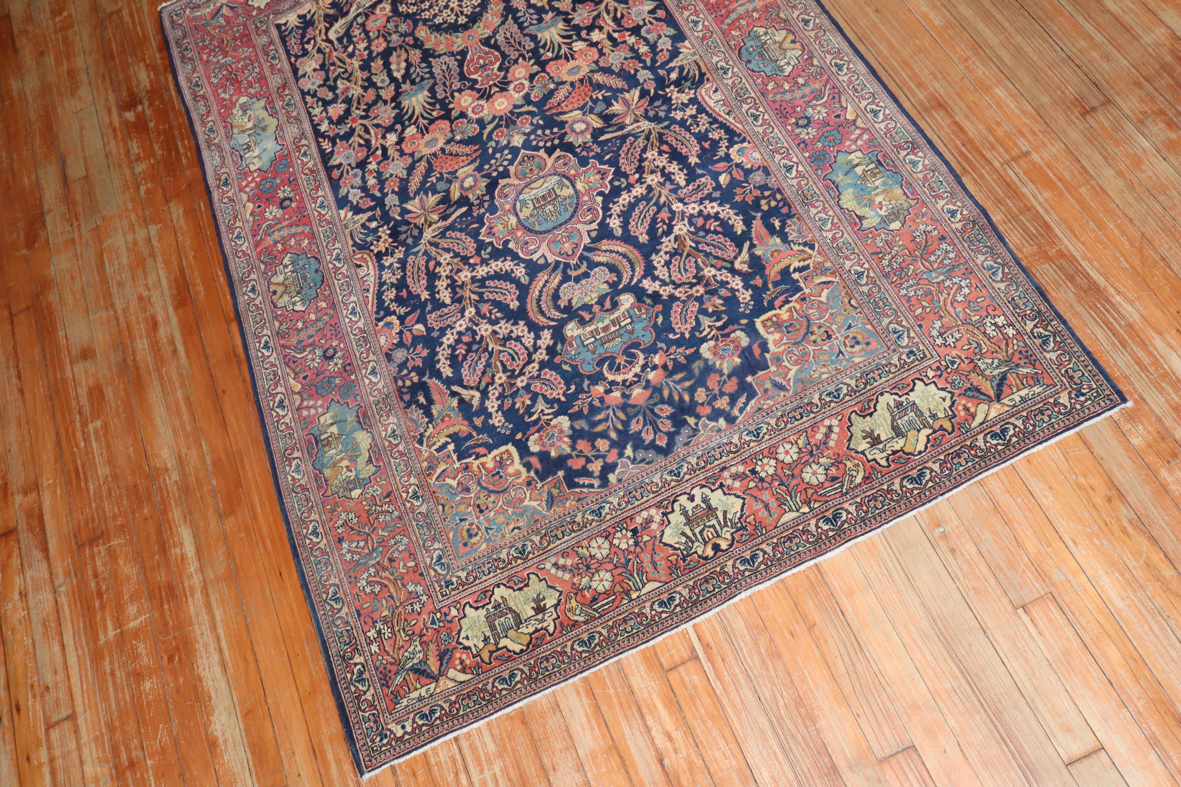 Navy Antique Persian Kashan Carpet For Sale 6