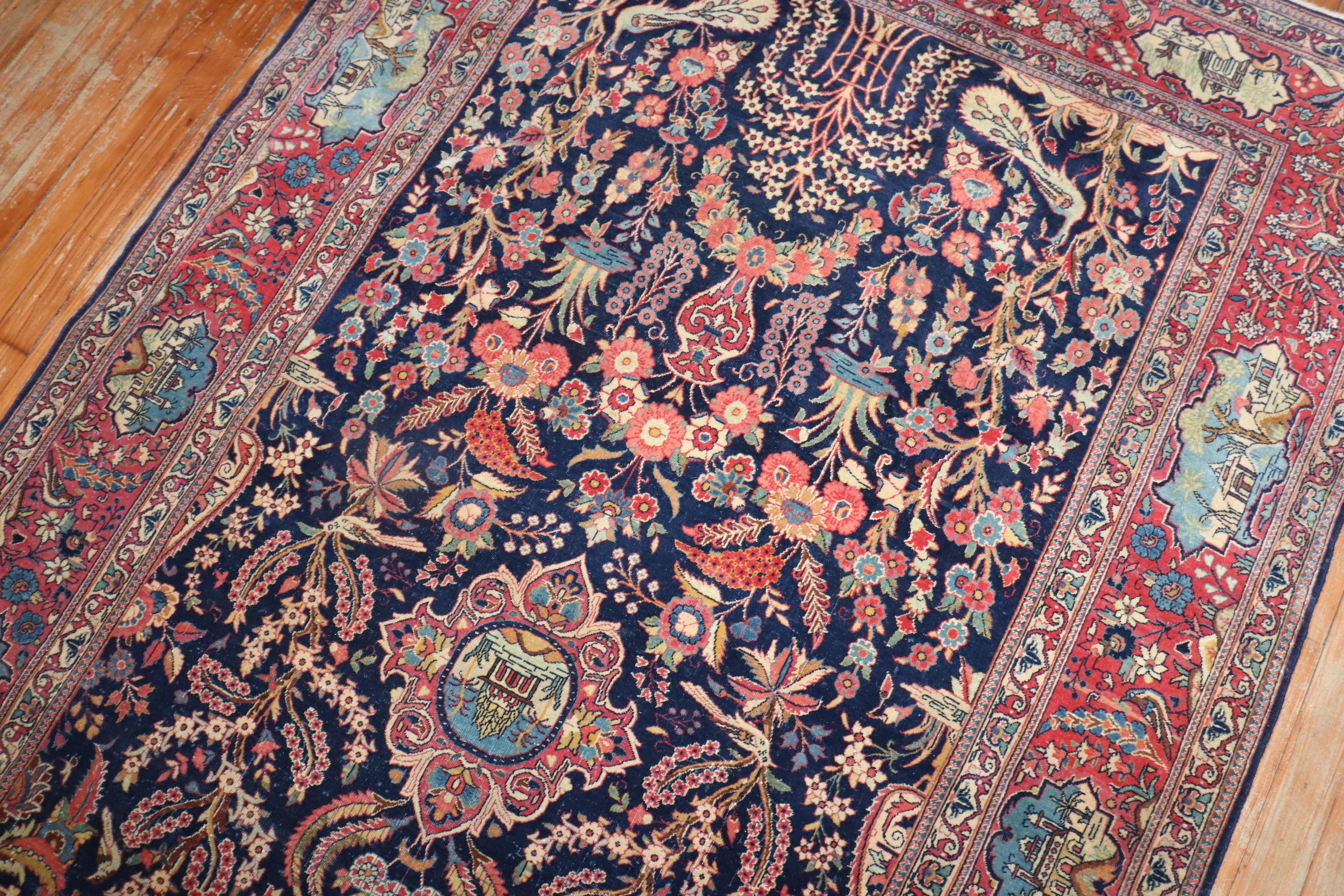 Navy Antique Persian Kashan Carpet For Sale 2