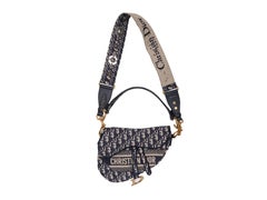 Navy & Beige Christian Dior Jacquard Oblique Saddle Bag