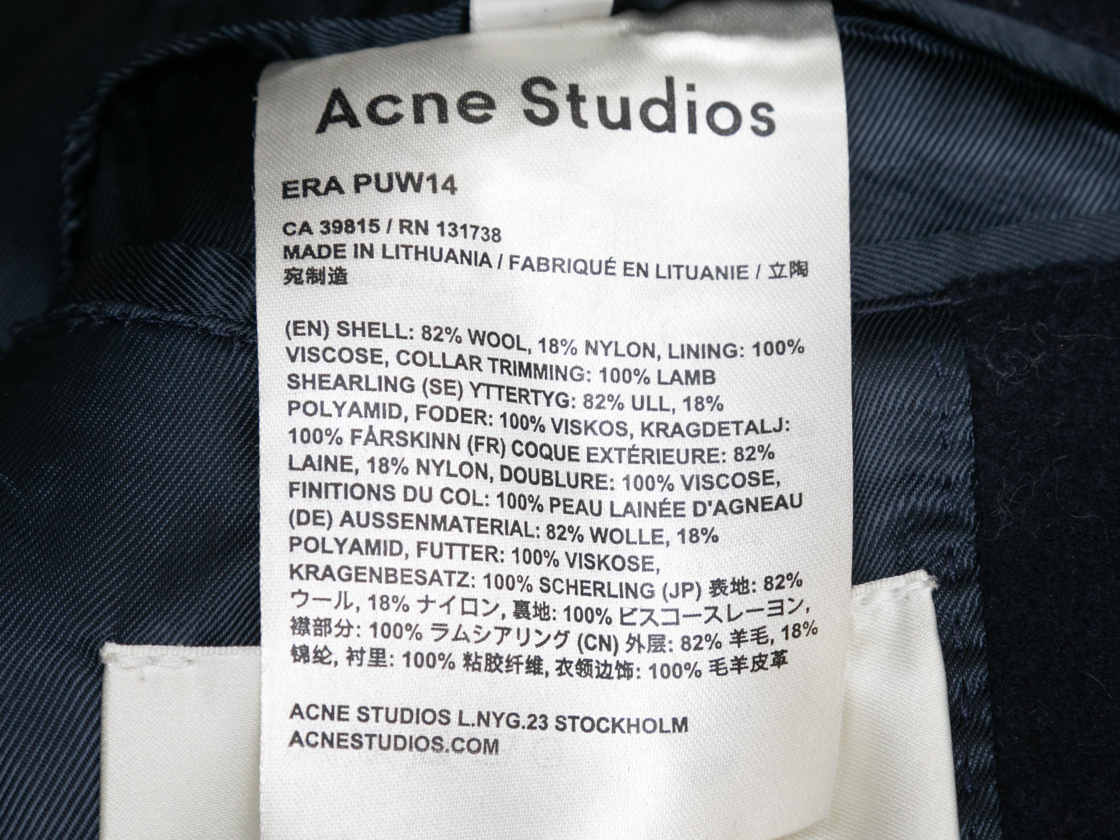 Marineblauer & schwarzer Acne Studios Mantel aus Wolle mit Shearling-Besatz Größe EU 32 1