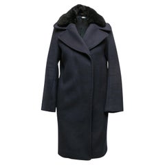 Navy & Black Acne Studios Wool Shearling-Trimmed Coat Size EU 32
