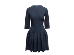 Navy & Black Alaia Patterned Three-Quarter Sleeve Fit & Flare Dress Size FR 40