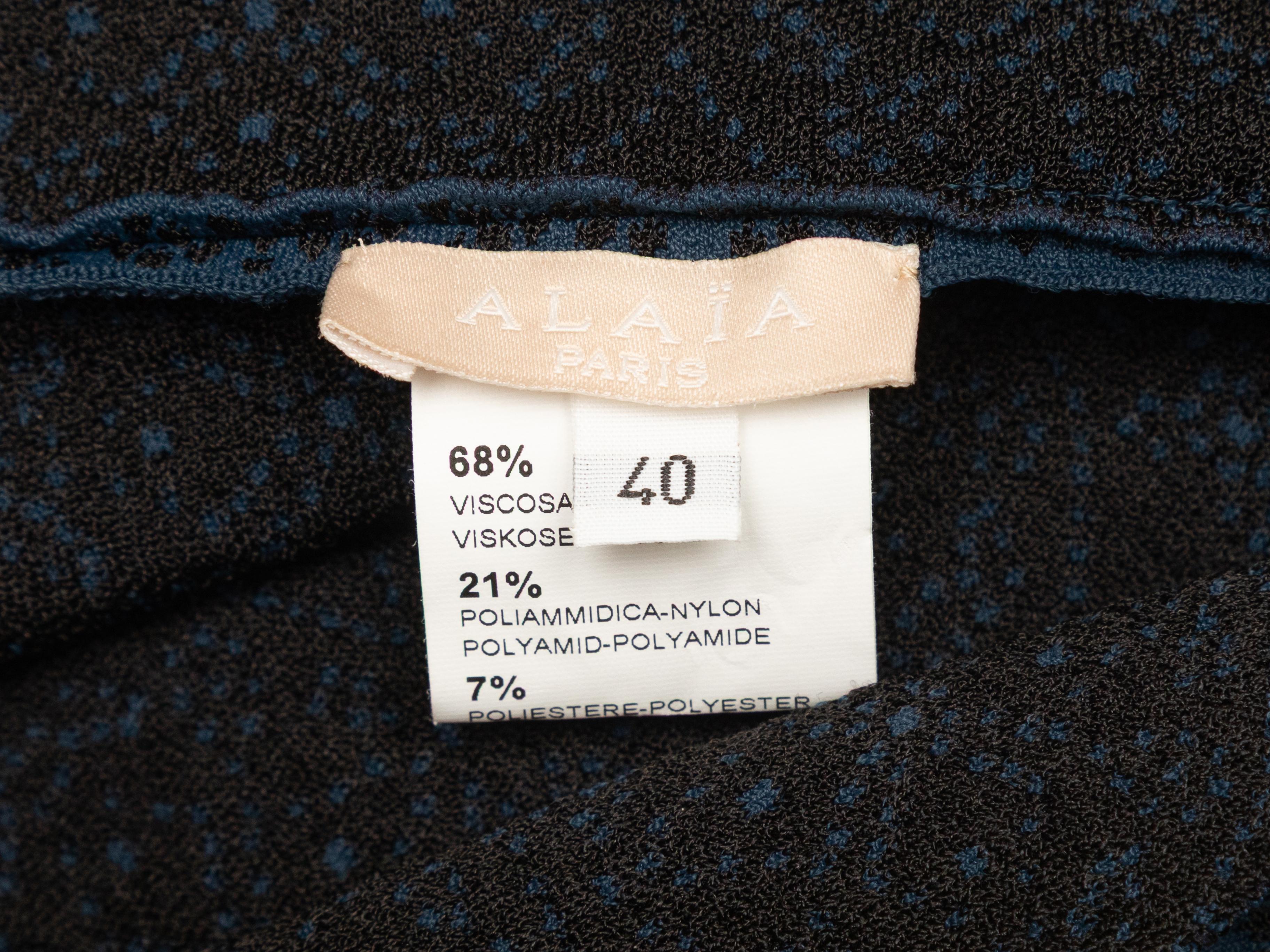 Marineblaues & Schwarzes Alaia Gemustertes Drei-Viertel-Ärmel Fit & Flare Kleid Größe FR 40 im Angebot 1