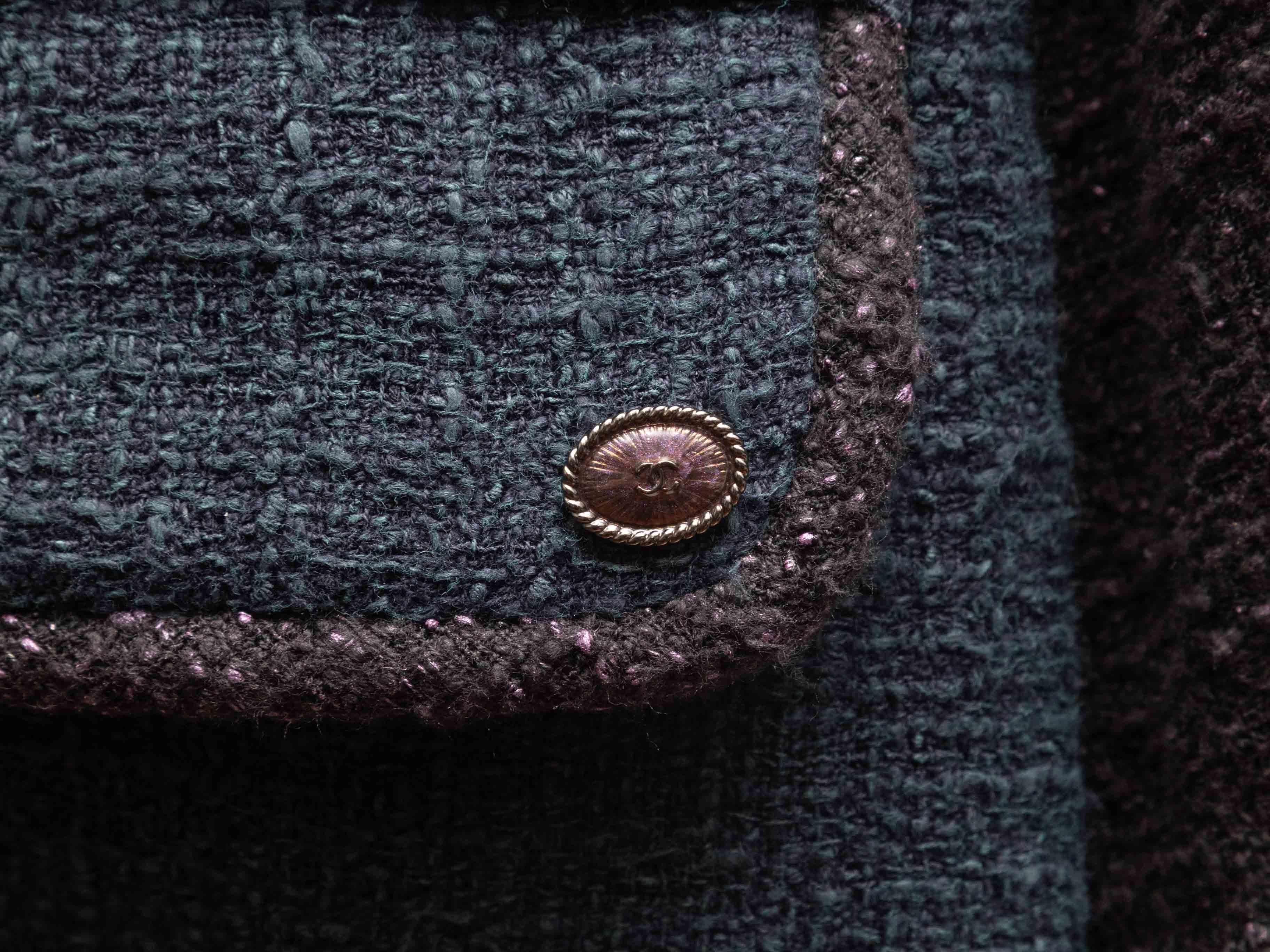 Navy & Black Chanel Cotton Tweed Cargo Coat Size FR 50 For Sale 2