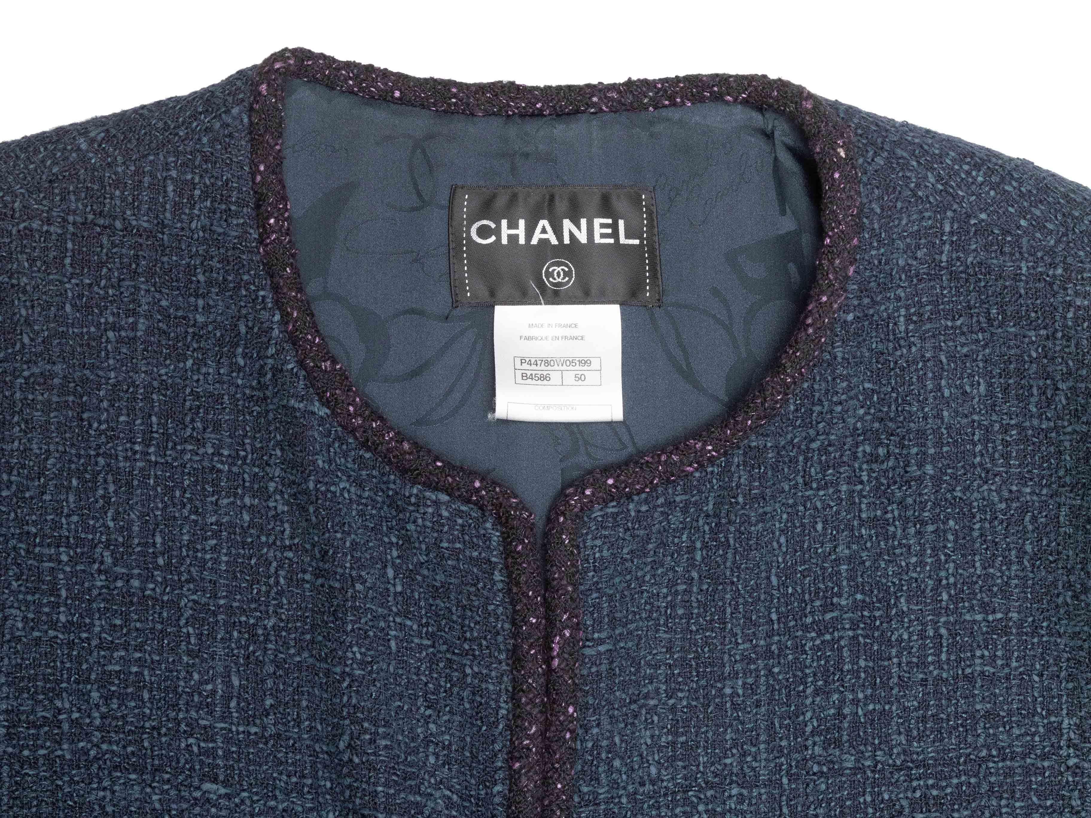 Navy & Black Chanel Cotton Tweed Cargo Coat Size FR 50 For Sale 3