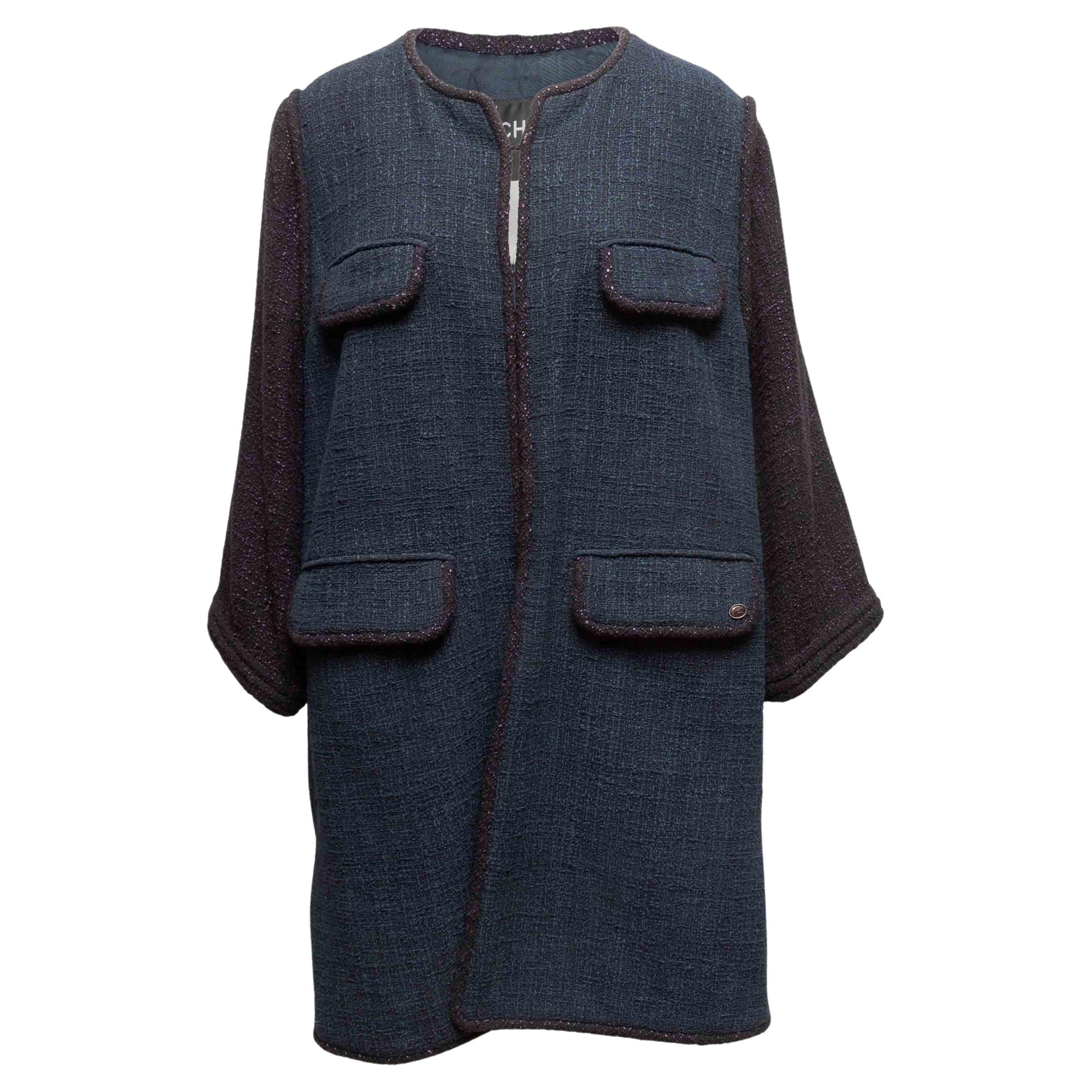 Cappotto Cargo in cotone tweed Chanel nero e blu taglia FR 50