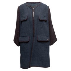 Navy & Black Chanel Cotton Tweed Cargo Coat Size FR 50
