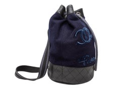 Navy & Black Chanel Wool & Calfskin Paris Hamburg Bucket Backpack