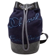 Navy & Black Chanel Wool & Calfskin Paris Hamburg Bucket Backpack