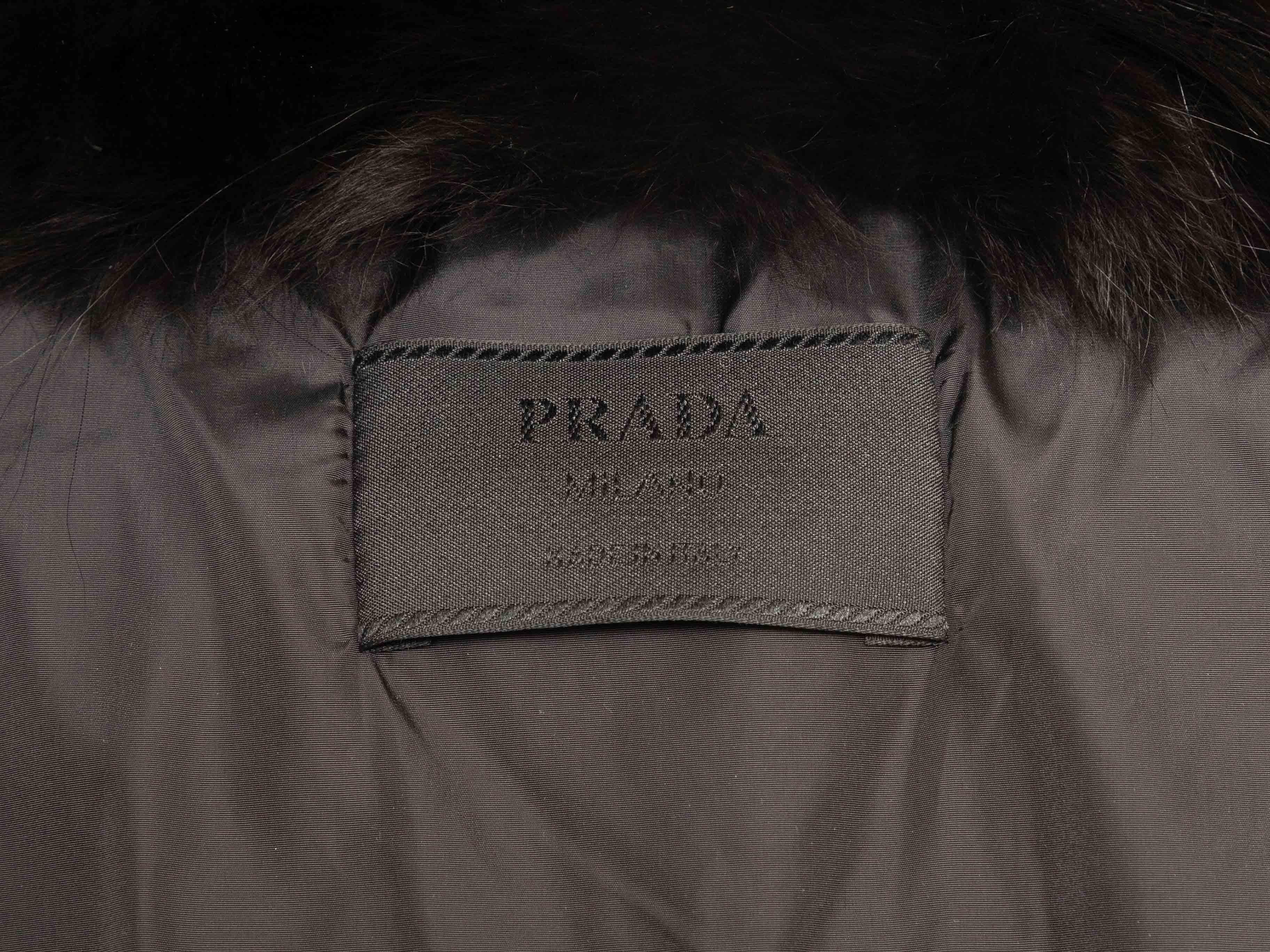 Donna Navy & Black Prada Down Fur-Trimmed Hooded Puffer Coat Size IT 42 in vendita