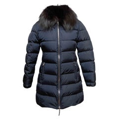 Navy & Black Prada Down Fur-Trimmed Hooded Puffer Coat Size IT 42