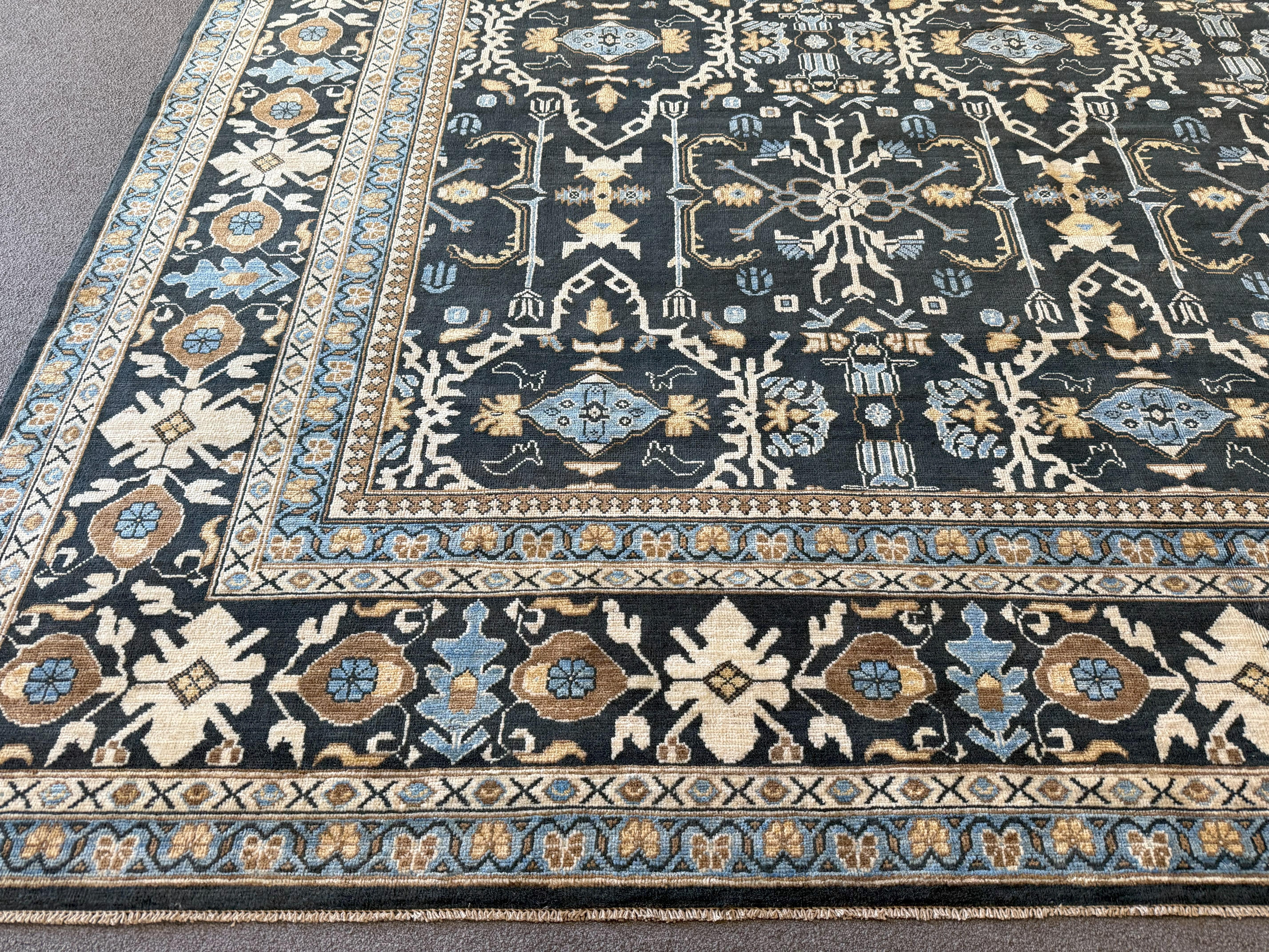 Wool Navy Blue All-Over Traditional Design Pakistani Area Rug For Sale