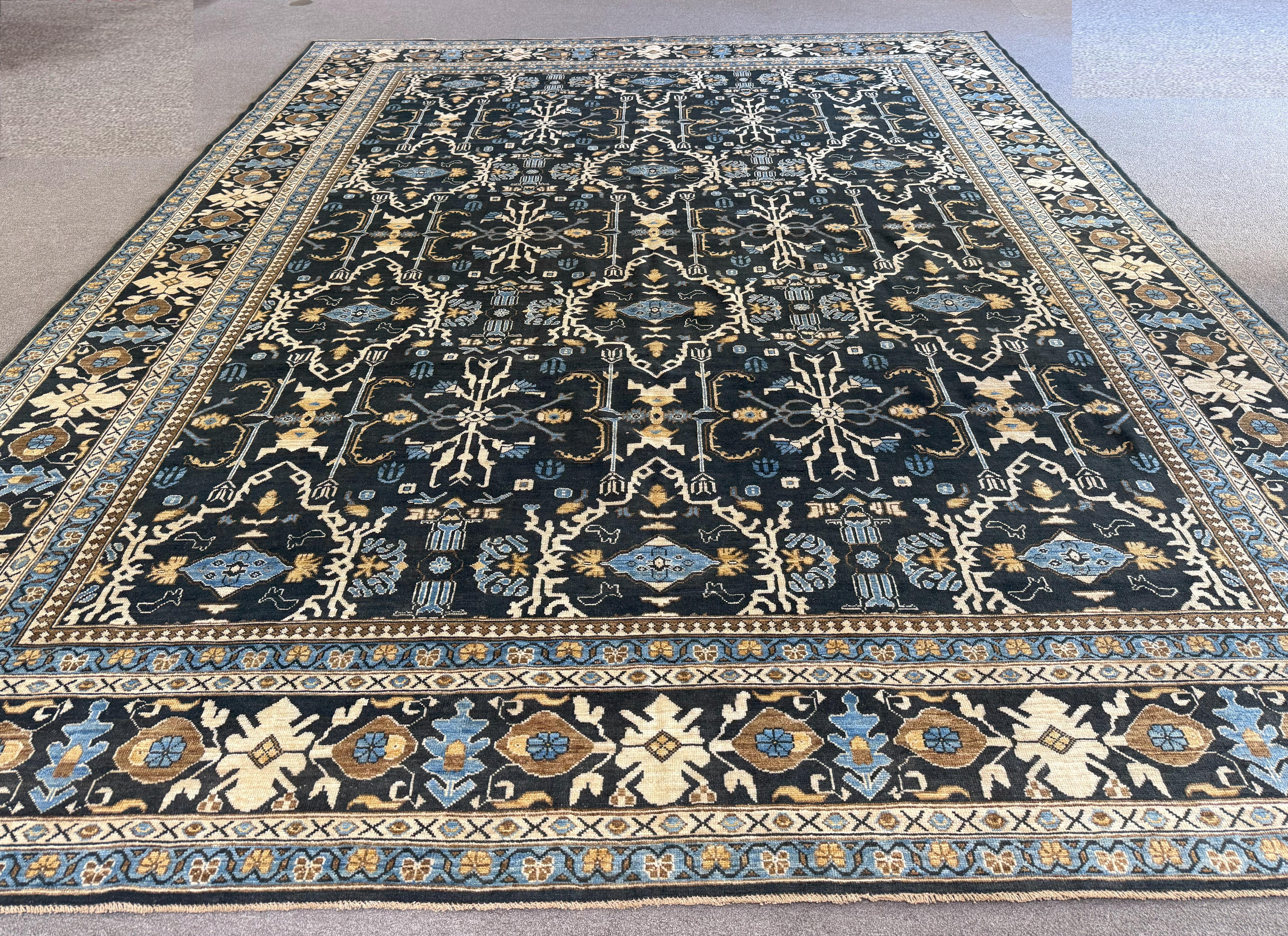 Navy Blue All-Over Traditional Design Pakistani Area Rug For Sale 2