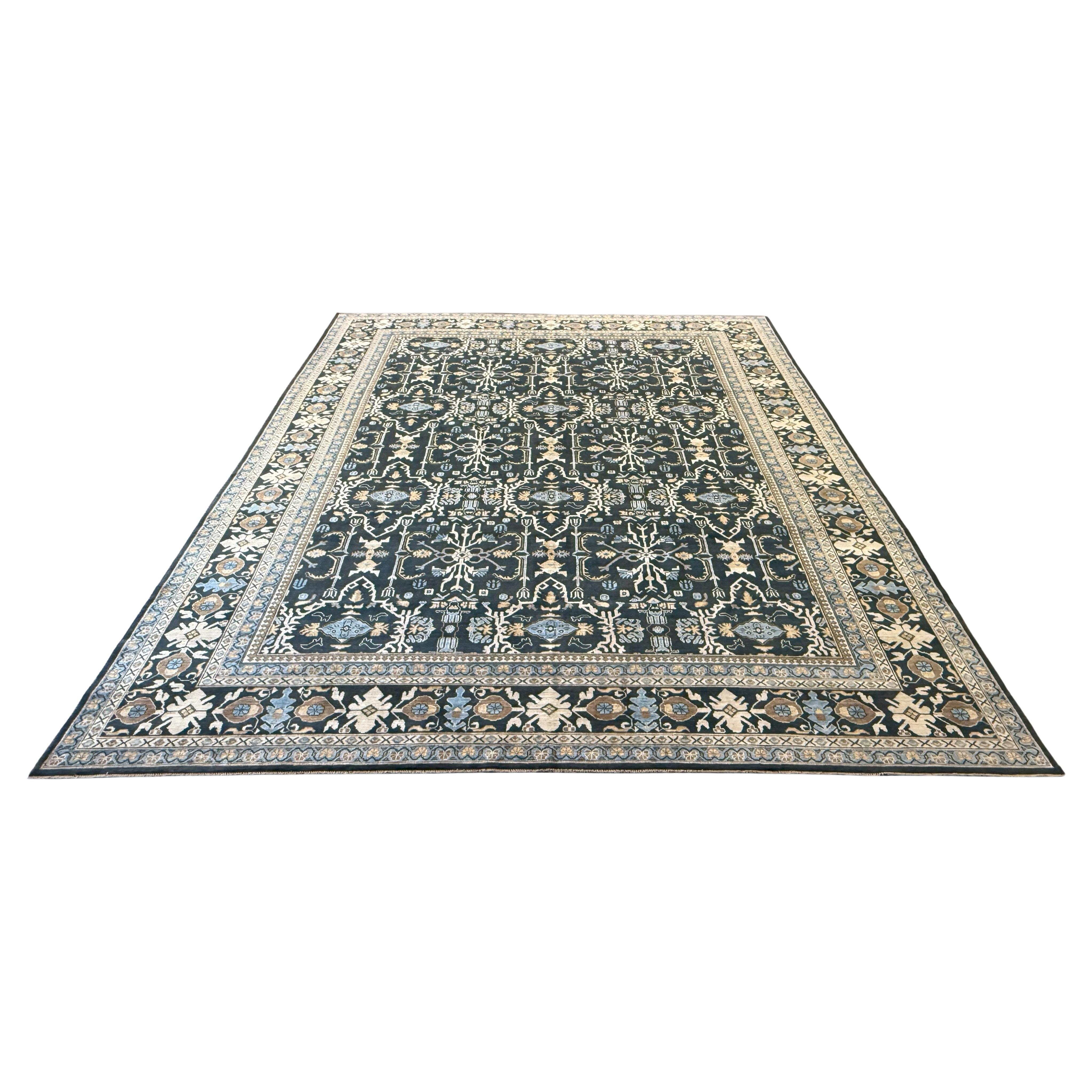 Navy Blue All-Over Traditional Design Pakistani Area Rug For Sale