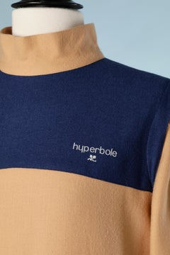 Navy blue and beige wool dress Courrèges Hyperbole Circa 1970's