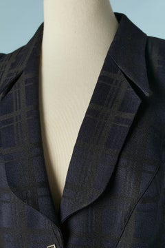 Navy blue and black check pattern jacquard skirt-suit Thierry Mugler Circa 1990