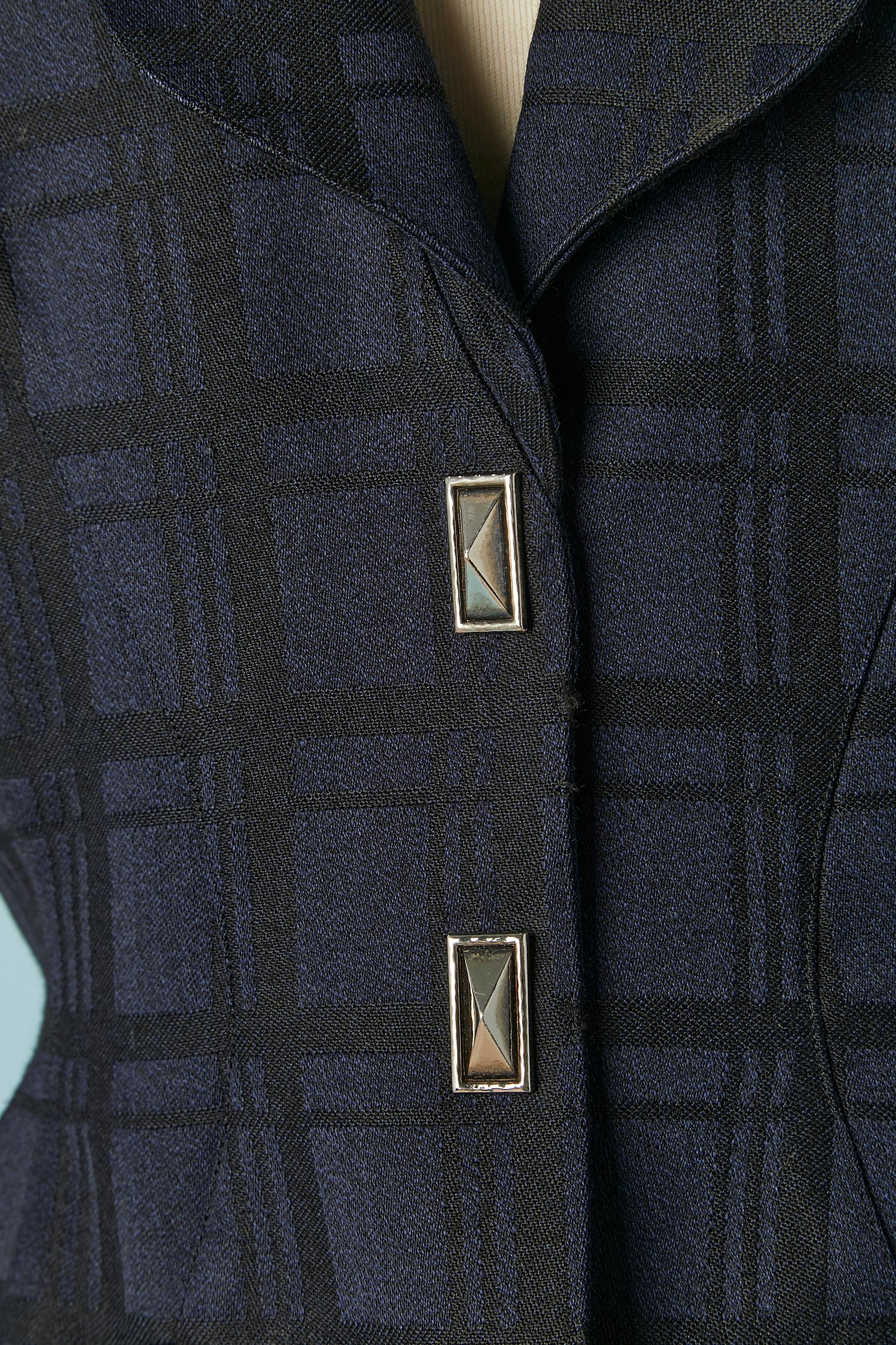 Combinaison jupe en jacquard à carreaux bleu marine et noir Thierry Mugler Circa 1990 Excellent état - En vente à Saint-Ouen-Sur-Seine, FR