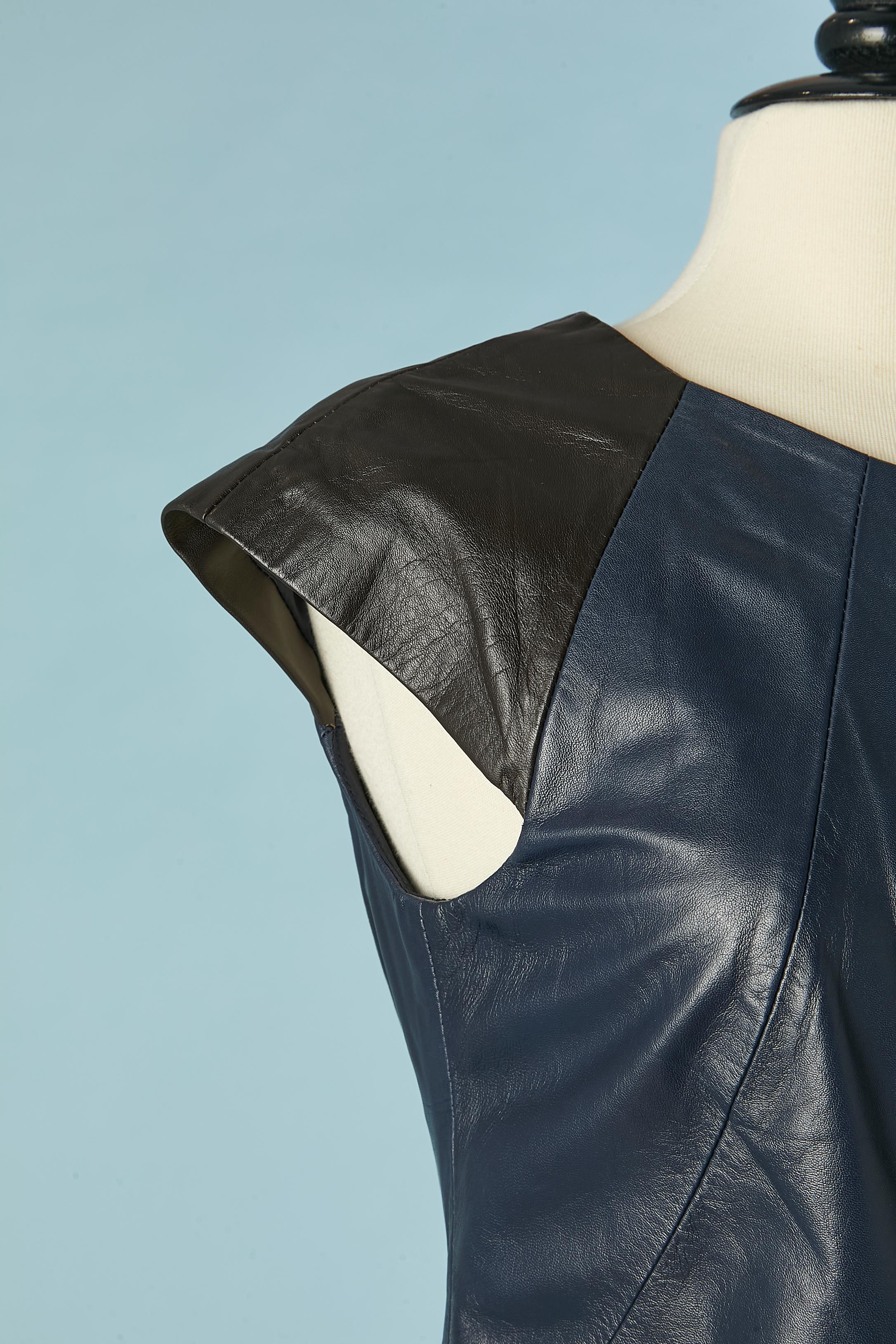Women's Navy blue and black leather shoulder sleeveless dress  TRU Trussardi NEW  For Sale