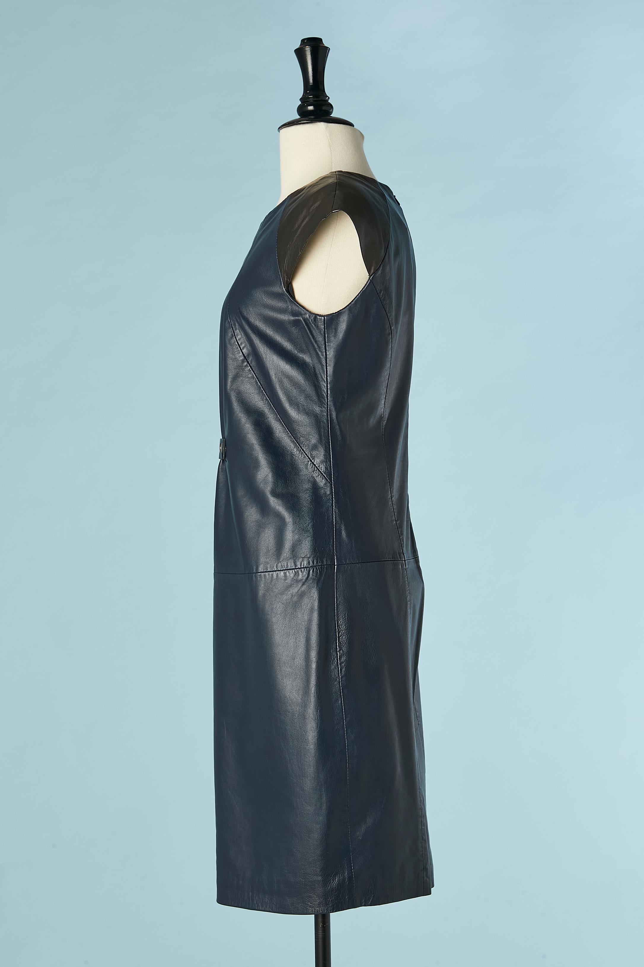 Navy blue and black leather shoulder sleeveless dress  TRU Trussardi NEW  For Sale 1