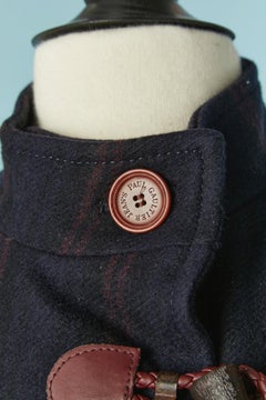 Marineblauer und burgunderroter gestreifter Woll-Duffle-Mantel Jean-Paul Gaultier Jeans
