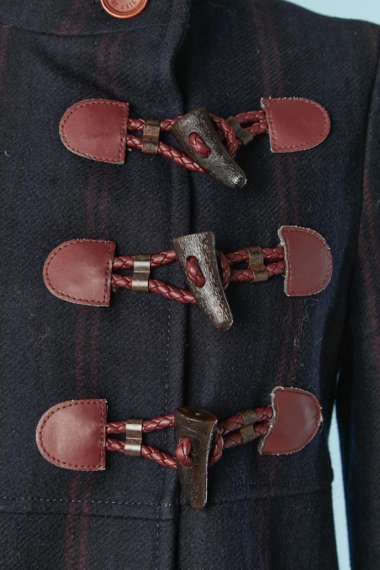Rouge Duffle-coat en laine rayée bleu marine et bordeaux Jean Paul Gaultier Jeans en vente