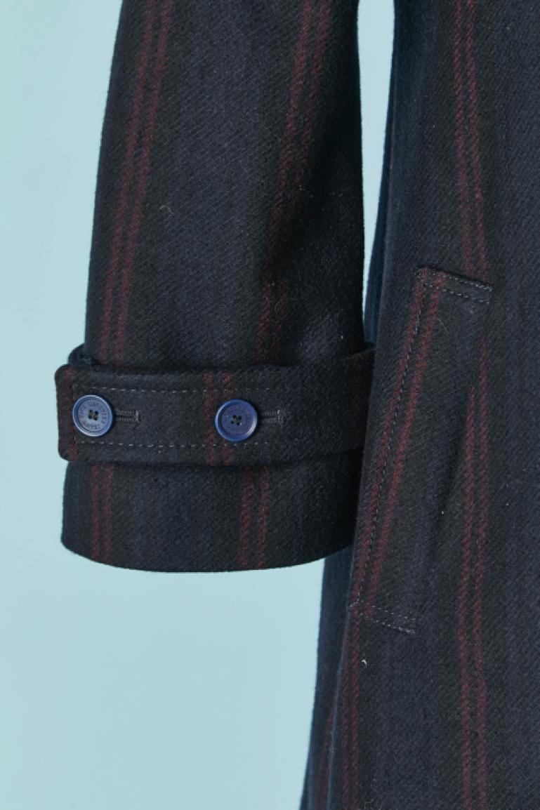 Duffle-coat en laine rayée bleu marine et bordeaux Jean Paul Gaultier Jeans Excellent état - En vente à Saint-Ouen-Sur-Seine, FR