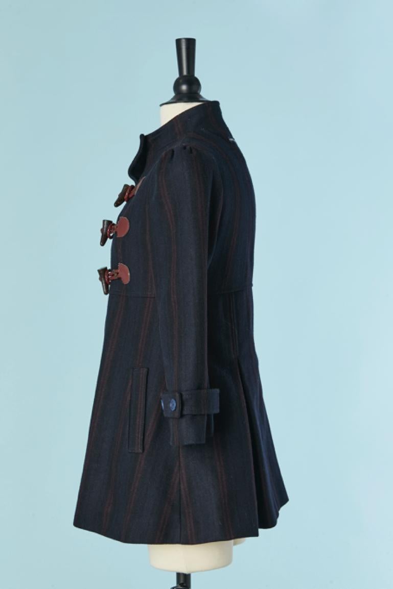 Duffle-coat en laine rayée bleu marine et bordeaux Jean Paul Gaultier Jeans Pour femmes en vente