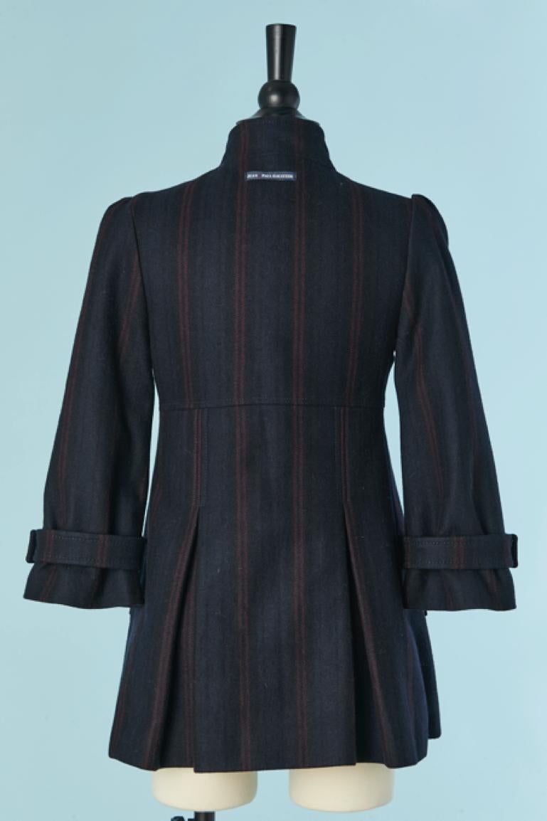 Duffle-coat en laine rayée bleu marine et bordeaux Jean Paul Gaultier Jeans en vente 1
