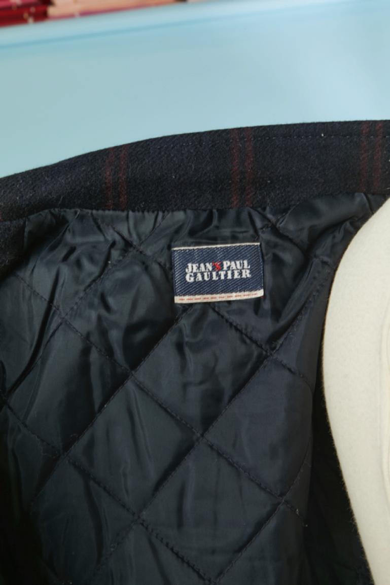 Duffle-coat en laine rayée bleu marine et bordeaux Jean Paul Gaultier Jeans en vente 2