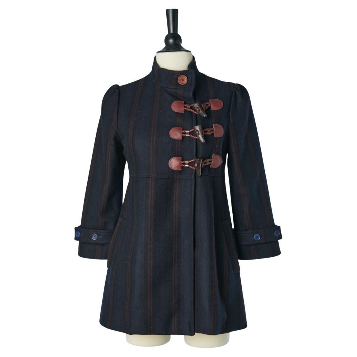 Duffle-coat en laine rayée bleu marine et bordeaux Jean Paul Gaultier Jeans en vente