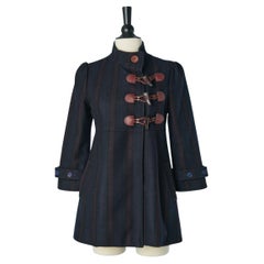 Marineblauer und burgunderroter gestreifter Woll-Duffle-Mantel Jean-Paul Gaultier Jeans