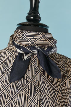 Navy blue and ivory silk branded shirt with scarf collar CHLOE